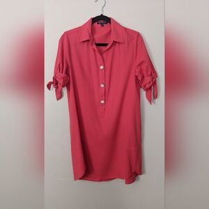 Velvet Heart Linen Shirt Dress Size Small Coral Short Sleeve